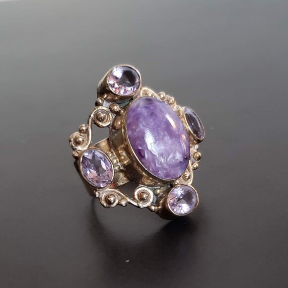 Huge CHAROITE & AMETHYST Ring in Silver Purple Gemstone jewelry - Picture 10 of 16